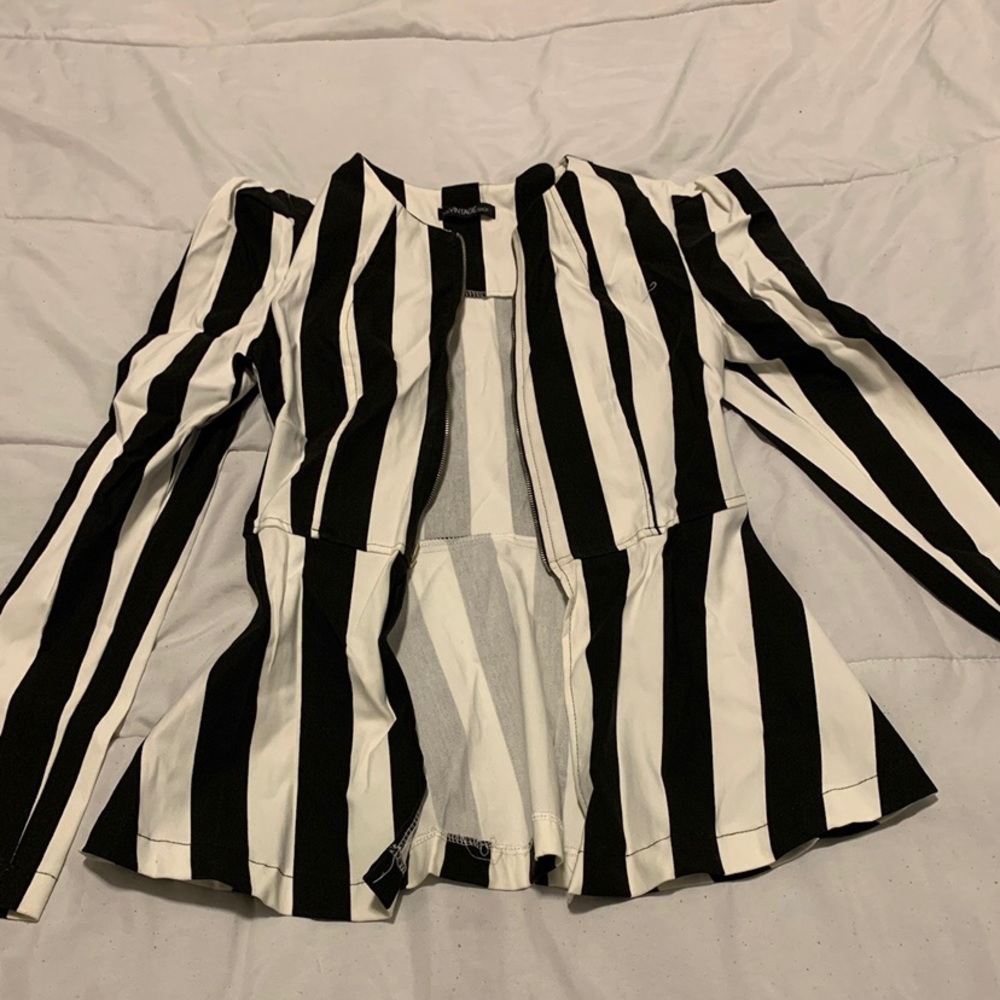 Black and White Strip Peplum Blazer